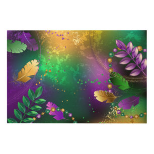 Iridescent mardi gras background with beads wood wall art