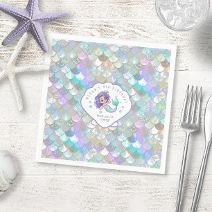 Iridescent Mermaid Scales Clam Shell V1 ID1144 Napkins