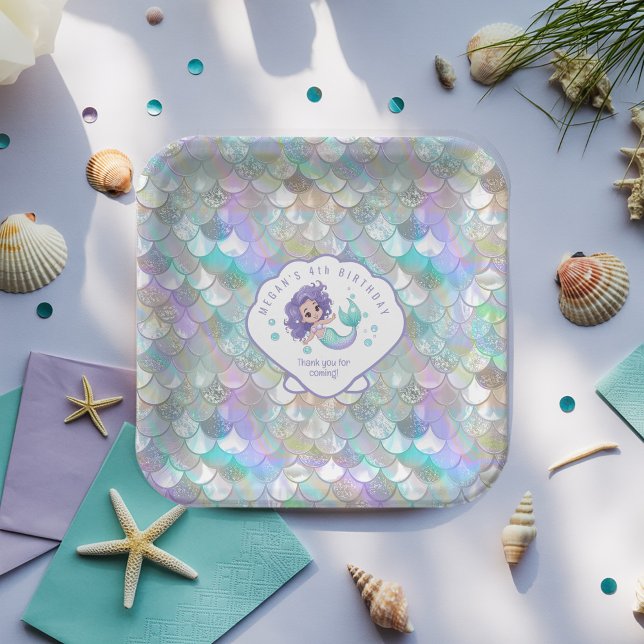 Iridescent Mermaid Scales Clam Shell V1 ID1144 Paper Plates (Creator Uploaded)