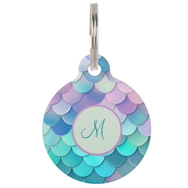 Iridescent Mermaid Scales Personalized Pet ID Tag (Front)