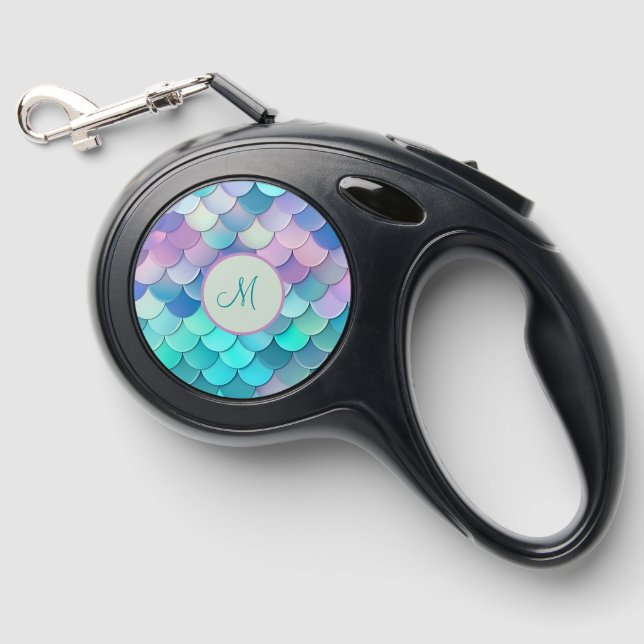 Iridescent Mermaid Scales Personalized Retractable Pet Leash (Front)