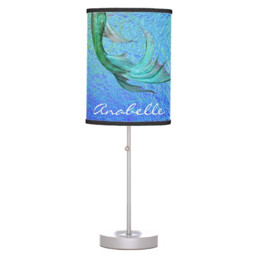Iridescent Mermaid Tail Pretty Personalized Green Table Lamp