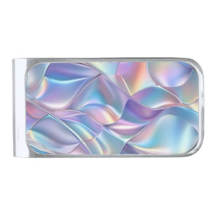 Iridescent Metallic 6 Geometric Silver Finish Money Clip