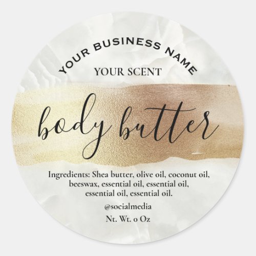 Iridescent Metallic Gold Marble Body Butter Labels
