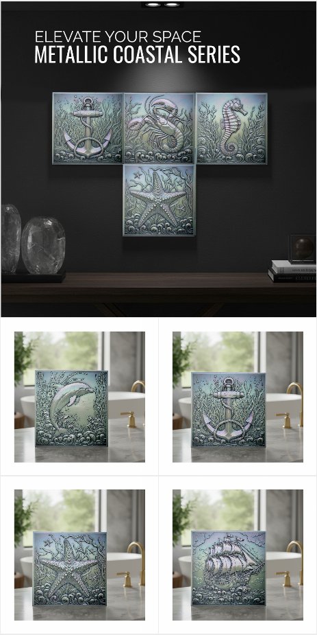 Iridescent Metallic Marine Life Ceramic Tiles