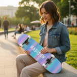 Iridescent Modern Girly Pink Blue Personalized Skateboard<br><div class="desc">Iridescent Modern Girly Pink Blue Personalized features a modern colorful iridescent background in pink,  purple and blue with your personalized name. Personalize by editing the text in the text box provided. Designed by ©Evco Studio www.zazzle.com/store/evcostudio</div>