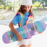 Iridescent Modern Girly Pink Blue Personalized Skateboard<br><div class="desc">Iridescent Modern Girly Pink Blue Personalized features a modern colorful iridescent background in pink,  purple and blue with your personalized name. Personalize by editing the text in the text box provided. Designed by ©Evco Studio www.zazzle.com/store/evcostudio</div>