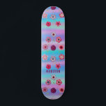 Iridescent Modern Girly Pink Purple Flowers Name Skateboard<br><div class="desc">Iridescent Modern Girly Pink Purple Flowers Name features a modern colorful iridescent background with pink and purple flowers with your personalized name. Personalize by editing the text in the text box provided. Designed by ©Evco Studio www.zazzle.com/store/evcostudio</div>