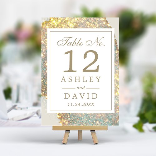 Iridescent Modern Glitter Wedding Table Number