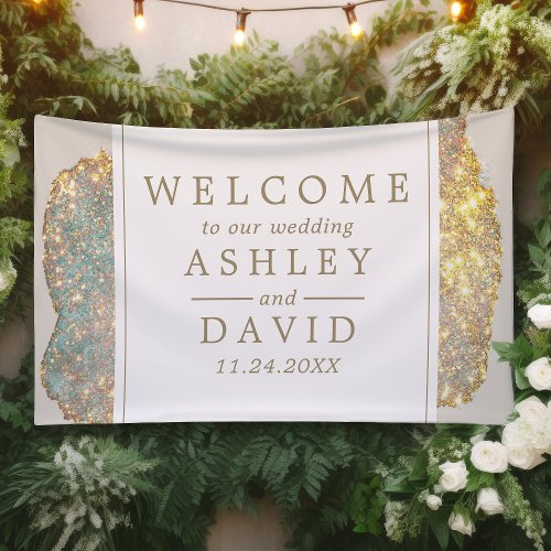 Iridescent Modern Glitter Wedding Welcome Banner