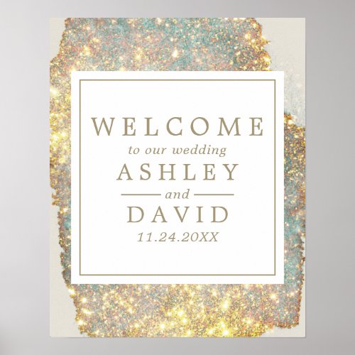 Iridescent Modern Glitter Wedding Welcome Sign