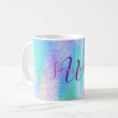 Iridescent Monogrammed Elegant Holographic Coffee Mug