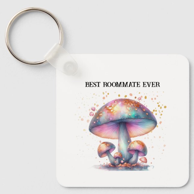 Iridescent Mushrooms Roomie Charm Best Roommate Keychain (Front)