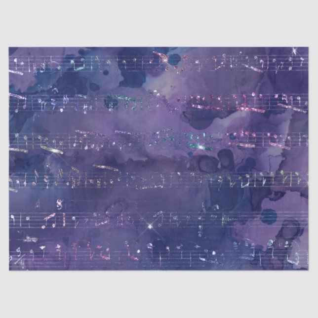 Iridescent Musical Notes on Purple Decoupage Tissue Paper (Front)