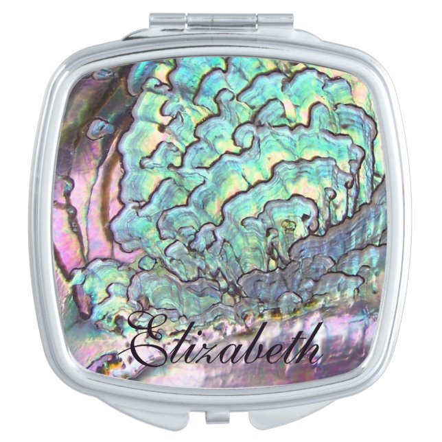 Iridescent Natural Jewel Abalone Mother of Pearl Mirror For Makeup (Front)