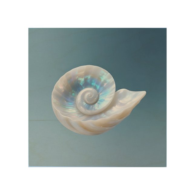Iridescent Nautilus Shell Spiral Wood Wall Art (Front)