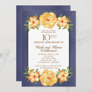 Iridescent Navy Blue 10th Wedding Anniversary Invitation