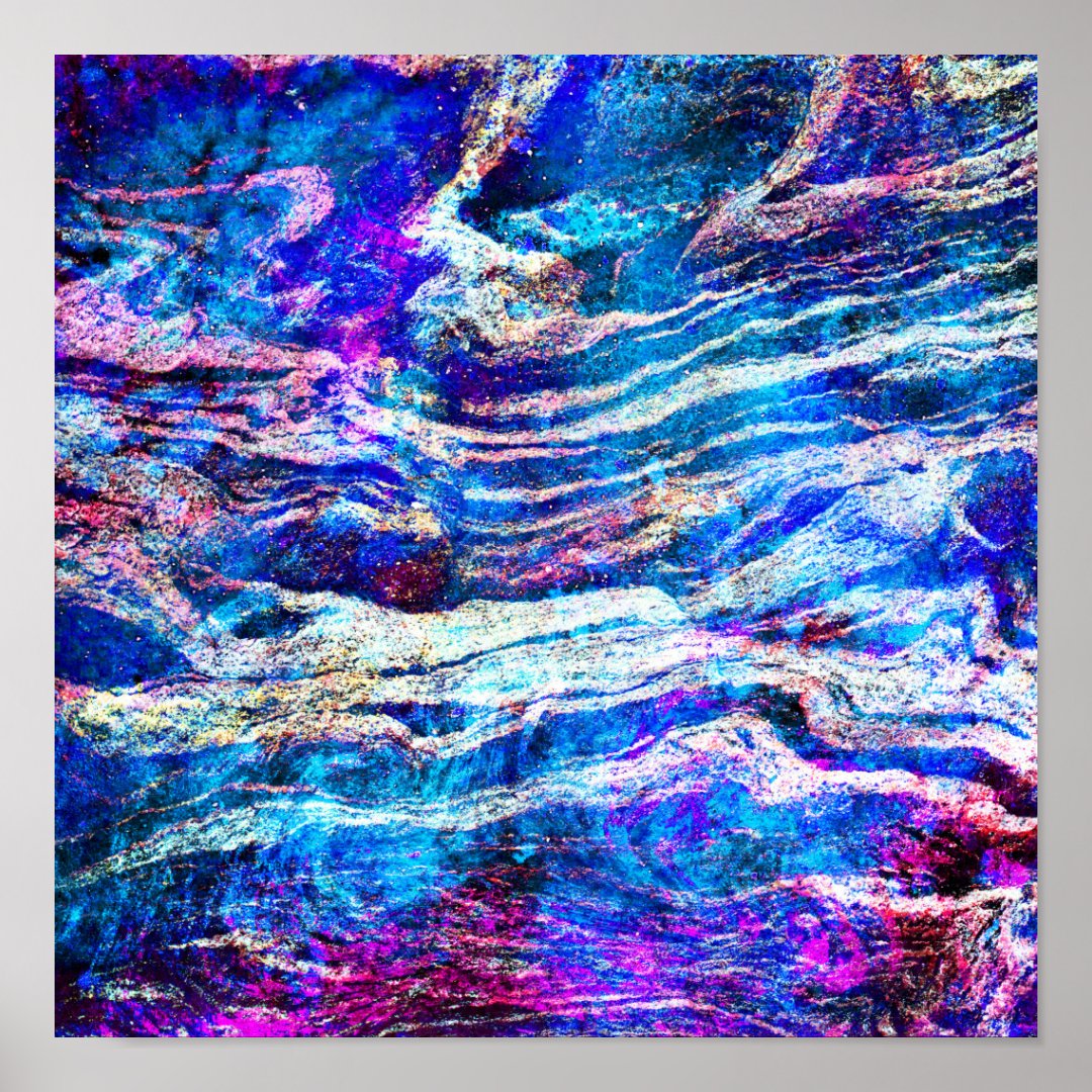 Iridescent Ocean Waves Marble Poster | Zazzle