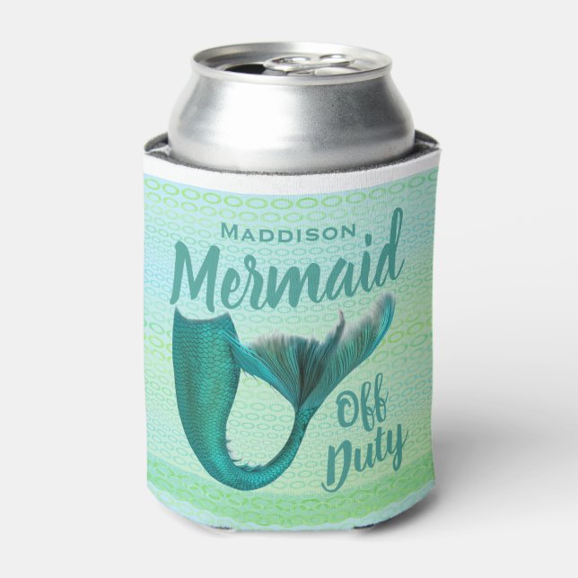 Iridescent Off Duty Mermaid Tail Personalised Can Cooler (Can Front)