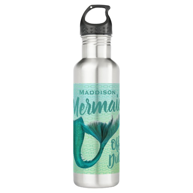 Iridescent Off Duty Mermaid Tail Personalised Stainless Steel Water Bottle (Front)