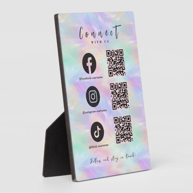 Iridescent Opal Facebook Instagram Tiktok QR Code Plaque (Side)