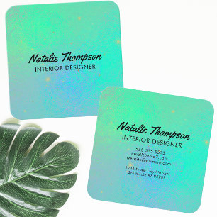 Iridescent Opal Girly Teal Blue Watercolor Modern Square Business Card