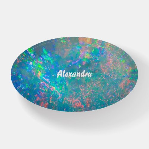 Iridescent Opal  Personalized Glass Paperweight