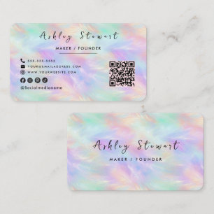 Iridescent Opal Stylish Professional Chic Qr Code Business Card