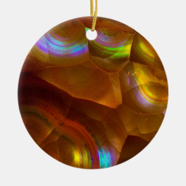 Iridescent orange fire opal ceramic ornament (Front)