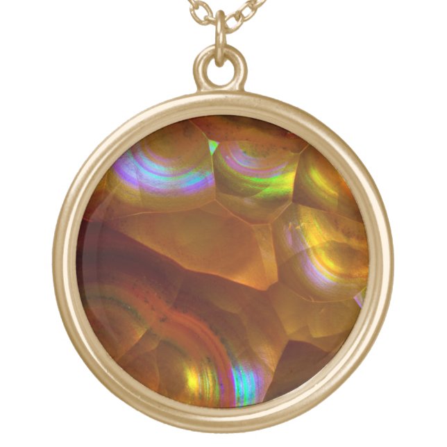 Iridescent orange fire opal gold plated necklace (Front)