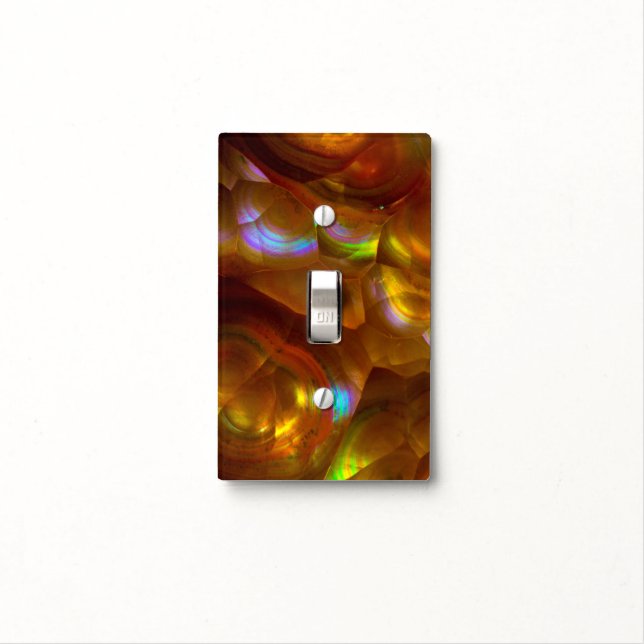 Iridescent orange fire opal light switch cover (In Situ)