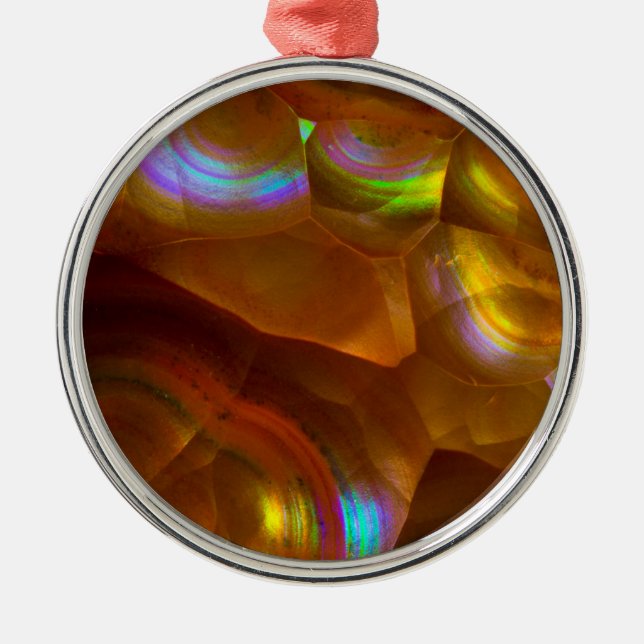 Iridescent orange fire opal metal ornament (Front)