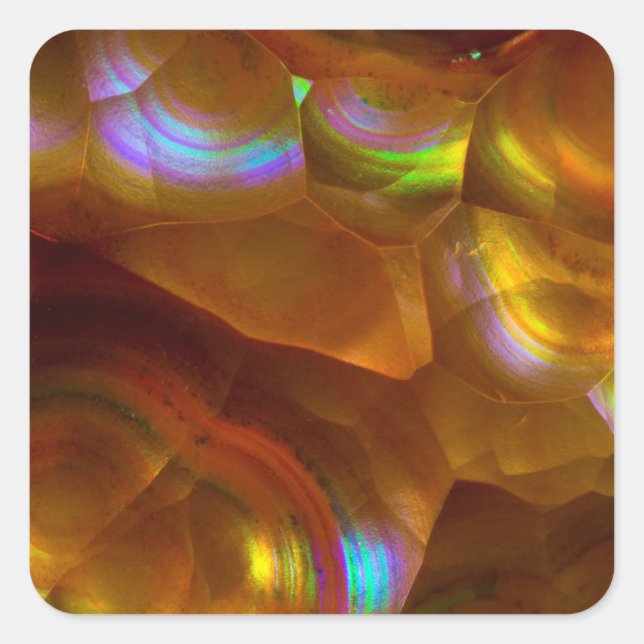 Iridescent orange fire opal square sticker (Front)