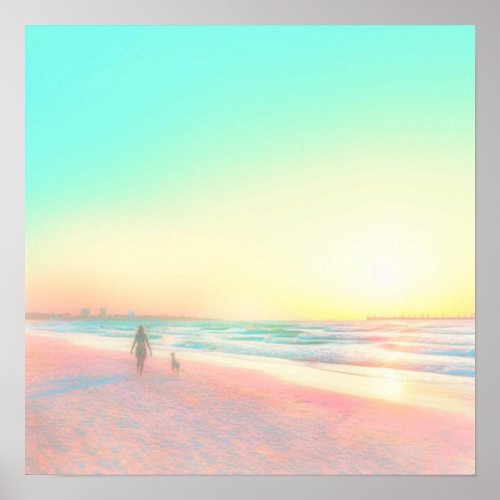 Iridescent Pastel Beach Summer Vibes Woman Walking Poster