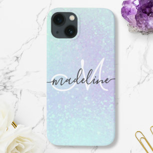 Iridescent Pastel Holographic Glitter Monogrammed iPhone 13 Case