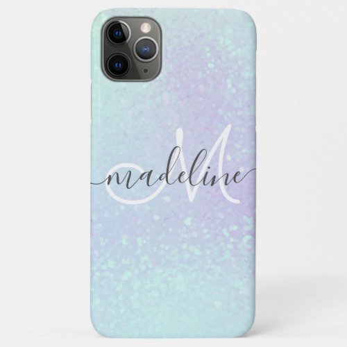Iridescent Pastel Holographic Glitter Monogrammed iPhone 11 Pro Max Case