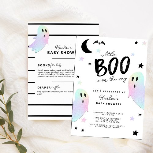 Iridescent Pastel Little Boo Halloween Baby Shower Invitation