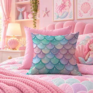 Iridescent Pastel Mermaid Scales Sparkle Throw Pil Pillow