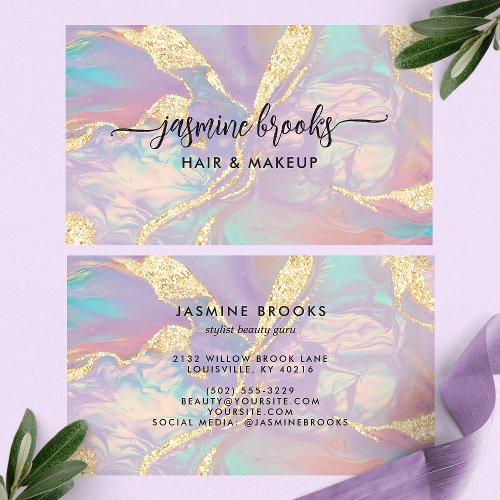 Iridescent Pastel Purple Gold Glitter Business Card