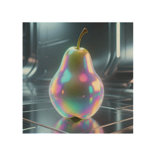 Iridescent Pear Futuristic Wood Wall Art
