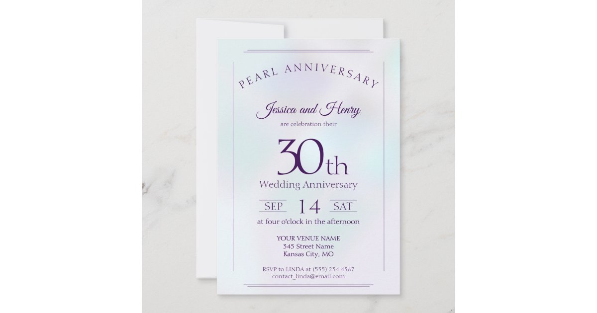 Iridescent Pearl 30th wedding anniversary Invitation | Zazzle