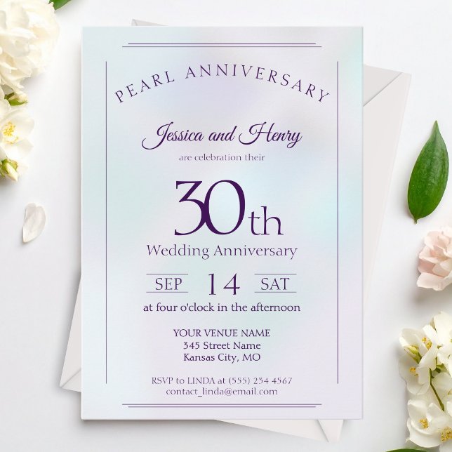 Iridescent Pearl 30th wedding anniversary Invitation (Creator Uploaded)