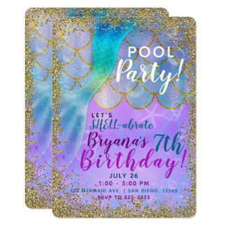 Iridescent Pearl Glitter Mermaid Birthday Party Invitation