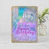 Iridescent Pearl Glitter Mermaid Birthday Party Invitation (Standing Front)
