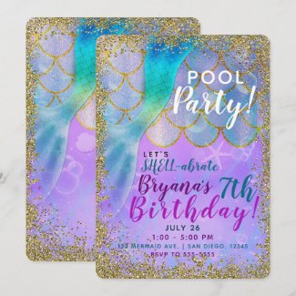 Iridescent Pearl Glitter Mermaid Birthday Party Invitation