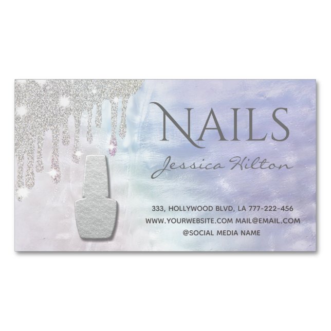 Iridescent pearl  glittery drips Nail salon Business Card Magnet (Front)