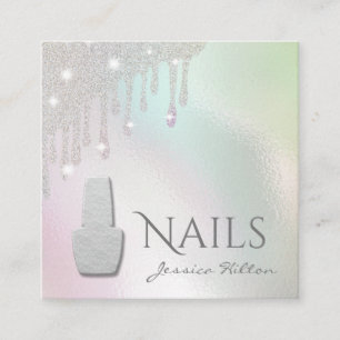 Iridescent pearl  glittery drips Nail salon Square Business Card