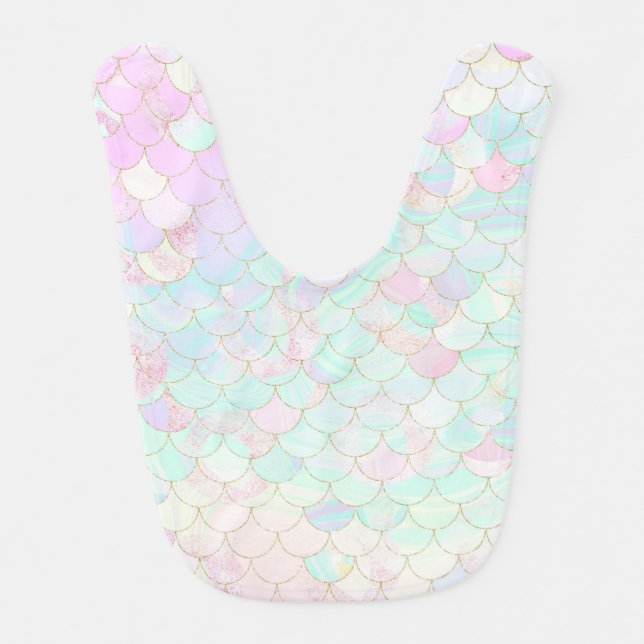 Iridescent Pearl Opal Holographic Mermaid Birthday Baby Bib (Front)