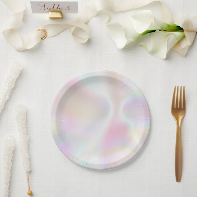 Iridescent Pearl Opal Rainbow Metallic Holographic Paper Plates (Wedding)