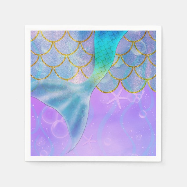Iridescent Pearl Shimmer Mermaid Birthday Party Napkins (Front)